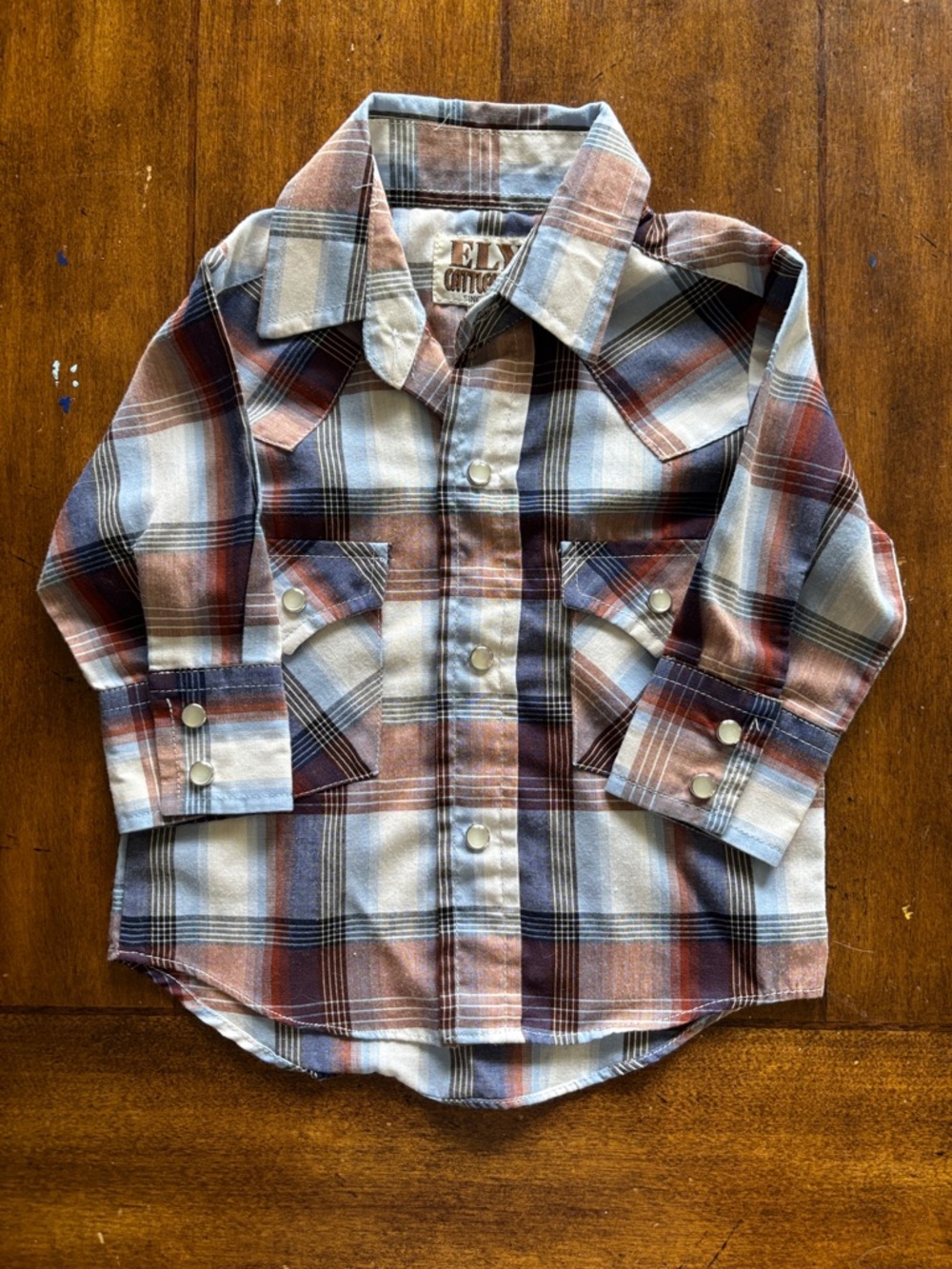 Ely Cattleman Rust, Blue & Cream Plaid Kids Button-Down Shirt 0-6 months